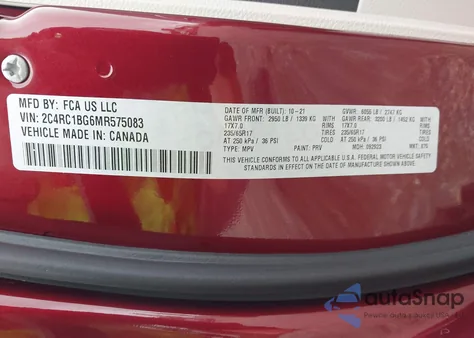 2021 Chrysler Pacifica Touring L z USA, uszkodzony, nr VIN 2C4RC1BG6MR575083